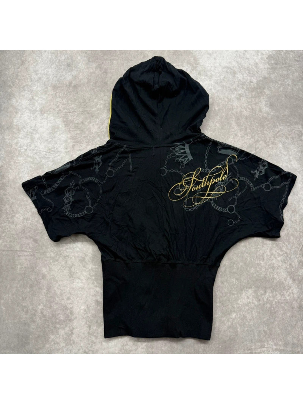 Vintage Y2K Southpole All Over Gold Foil Zip Up Short Sleeve Hoodie Small NWT - Picture 2 of 7